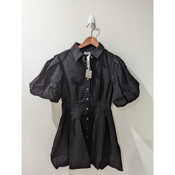 SIMKHAI Washed Black Balloon Pintuck Mini Dress NWT - Picture 1 of 6